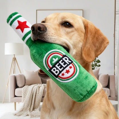 BarkBrew Squeaky Beer Bottle Toy – Plush Dog Chew Toy | Interactive Squeaker | Durable Bite-Resistant Play Toy