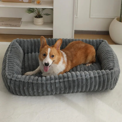 WarmNest Deluxe Dog Bed – Plush Rectangular Pet Sofa | Washable Corduroy Dog & Cat Bed | Cosy Winter Cushion with Removable Cover
