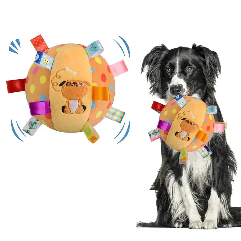 TugBounce Interactive Ball Toy – Plush Dog Tug Ball | Bite-Resistant Training Toy | Squeaky & Bell Enrichment for Active Dogs