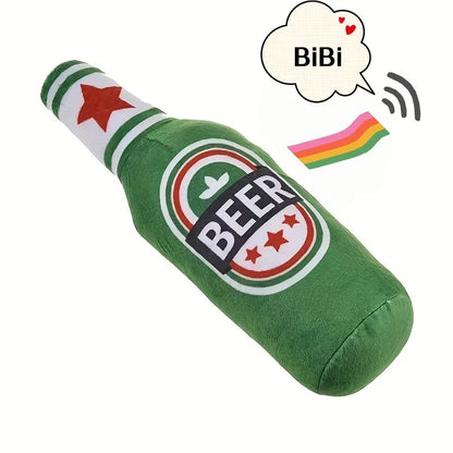 BarkBrew Squeaky Beer Bottle Toy – Plush Dog Chew Toy | Interactive Squeaker | Durable Bite-Resistant Play Toy