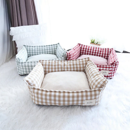 CosyNest Cotton Pet Sofa Bed – Breathable Indoor Dog & Cat Bed | Soft Striped Sleeping Cushion | Comfortable Pet Kennel for Small & Medium Pets